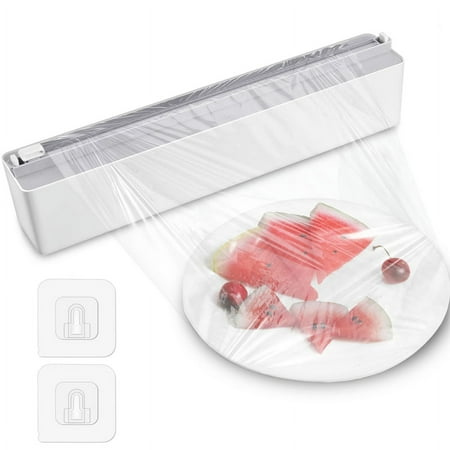 LUIISIS Plastic Wrap Dispenser With Cutter, Magnetic Refillable Tin Aluminum Foil Dispenser, Sturdy Food Cling Wrap Film Cutter, 13.8*2.4*2.6 in Wrap Dispenser(Grey)