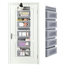 LUIISIS The Door Organizer Storage, Hanging Storage Organizer with 5 Large Pockets, Wall Mount Fabric Pantry Storage with Clear PVC Window & 4 Hooks for Closet, Bedroom, Bathroom(Grey)