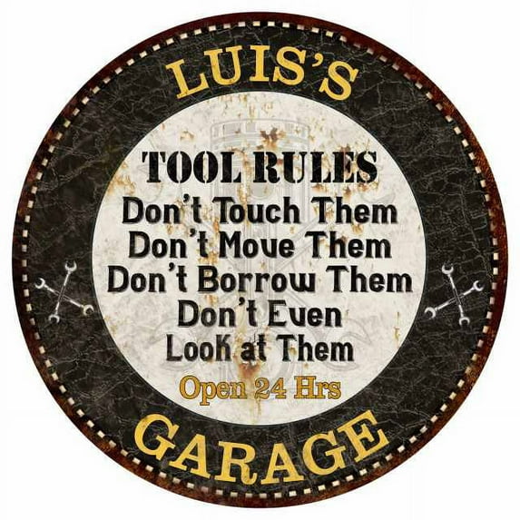 LUIS'S Garage Rules 14" Round Metal Sign Garage Bar Wall Decor 100140013084
