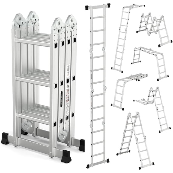 Multi Height Ladder LUISLADDERS 12.5 FT Folding Ladder, Aluminum Multi-Position 7-in-1 ...