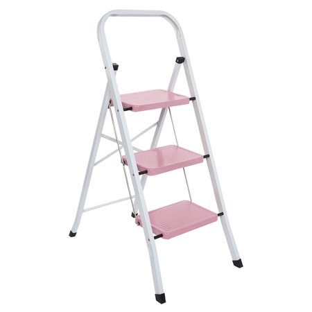 LUISLADDERS 3 Step Ladder, Lightweight Foldable Step Stool with Handgrip, Anti-Slip and Wide Pedal, Multi-Use Portable Folding Ladders for Home, Kitchen, Office, 350lbs