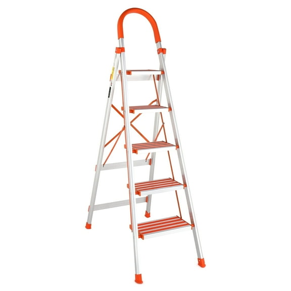 LUISLADDERS 5 Step Ladder with Handrails, Aluminum Lightweight Folding Step Stool, Portable Home and Kitchen Anti-Slip Stepladder 350lbs EN131 (5 Step)