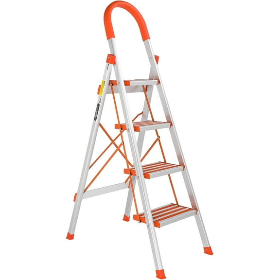 LUISLADDERS 4 Step Ladder with Handrails, Aluminum Lightweight Folding Step Stool, Portable Home and Kitchen Anti-Slip Stepladder 350lbs EN131 (4 Step)