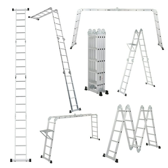 LUISLADDERS Folding Ladder 18.5ft Multi-Purpose Aluminium Extension 7 in 1 Step Heavy Duty Combination EN 131 Standard