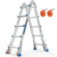 thumbnail image 1 of LUISLADDERS Ladder, A Frame 5 Step Ladder Telescoping Ladder, 19 Ft Reach Height Muti Position Folding Ladder Flared Leg & Wheels Design, 330 lbs Capacity Extension Ladder for Household Outdoor Work, 1 of 8