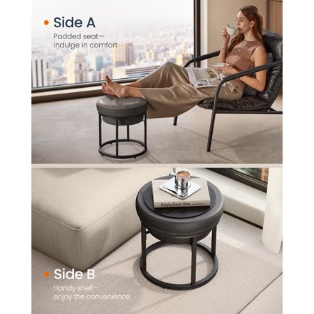 SONGMICS HOME LUIZ Collection - Ottoman Footstool Round Ottoman Vanity Chair Stool Footrest Side Table Max. Load 660 lb Dove Gray
