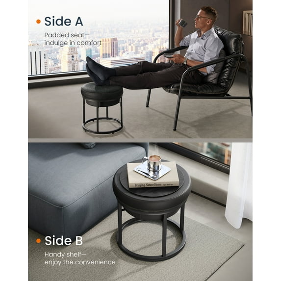 SONGMICS HOME LUIZ Collection - Ottoman Footstool Round Ottoman Vanity Chair Stool Footrest Side Table Max. Load 660 lb Ink Black