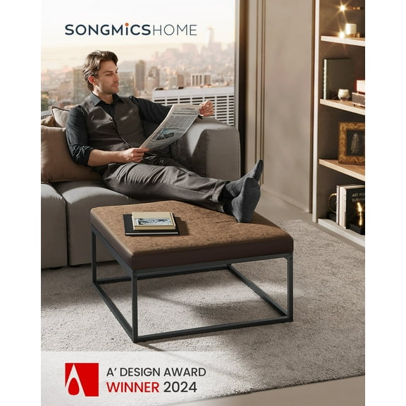 SONGMICS HOME LUIZ Collection - Ottoman Square Coffee Table Footstool Reversible Top Padded Seat Side Table Max. Load 660 lb Walnut Brown
