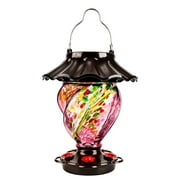 LUJII Solar Powered Hummingbird Feeder Hand Blown Glass Purple 35 oz Capacity