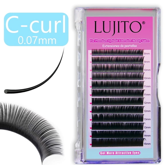 LUJITO 1Box 12rows Volume Eyelash Extensions C Curl Hand Woven Premium Soft Light Natural Eyelashes Extension