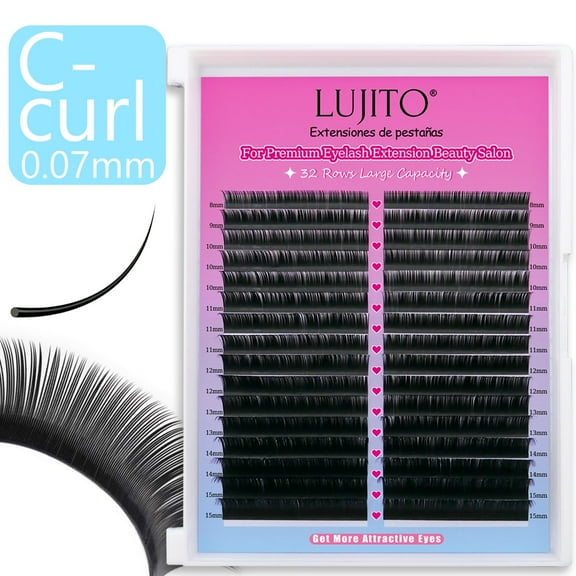 LUJITO 1Box 32rows Volume Eyelash Extensions C Curl Hand Woven Premium Soft Light Natural Eyelashes Extension