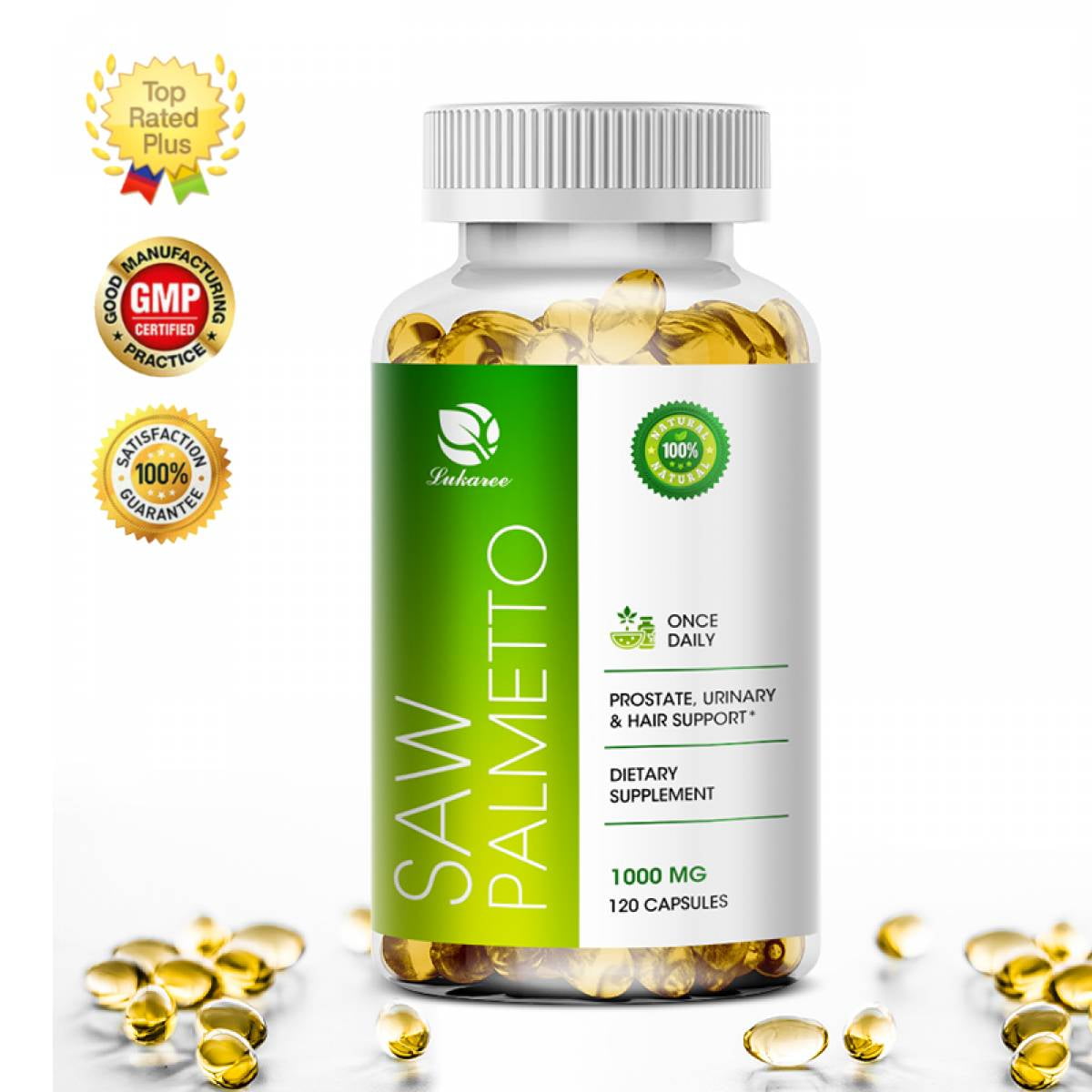 LUKAREE Pure Saw Palmetto 1000 mg, Support Urinary Functions and Prostate Health, 120 Vegan