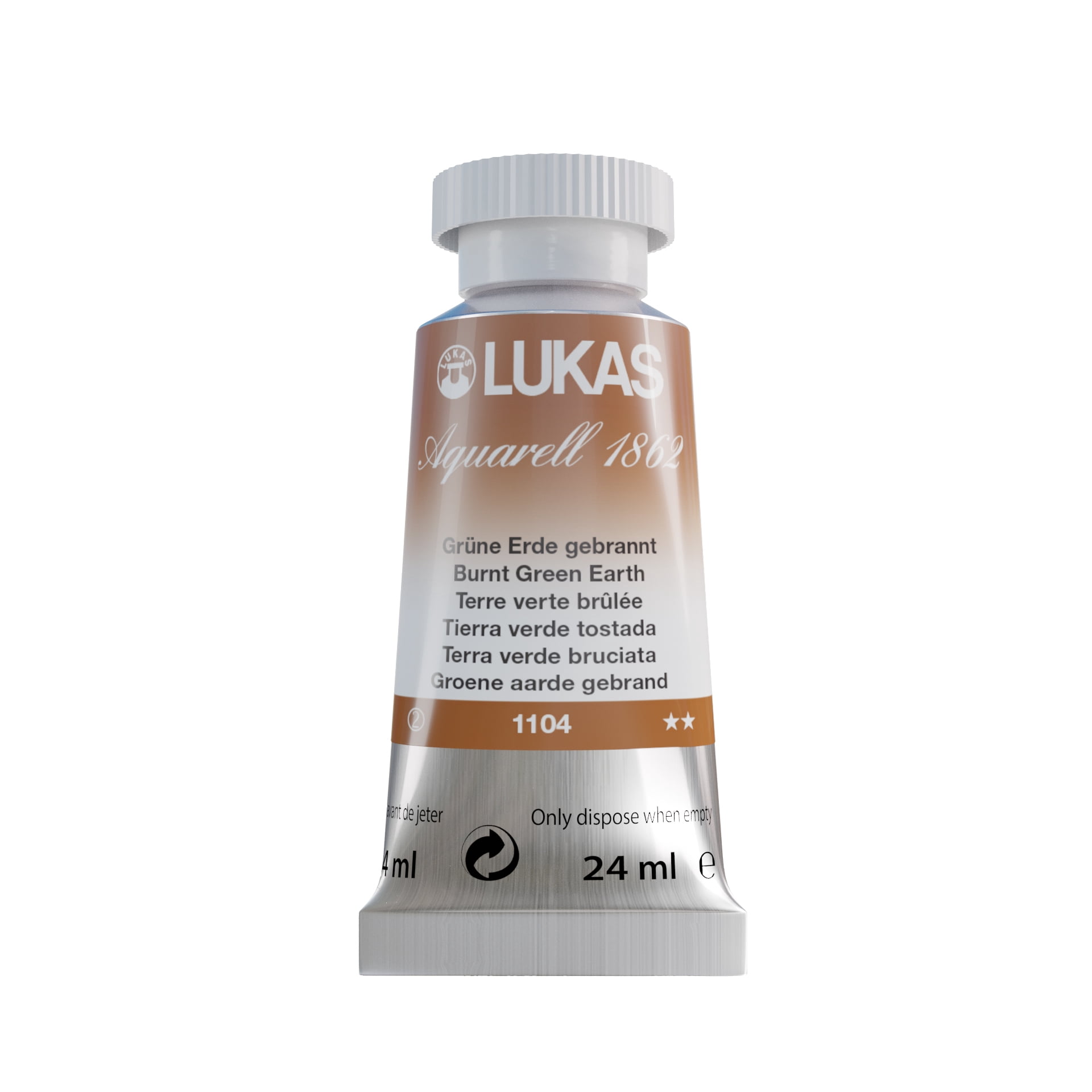 LUKAS 1862 Aquarell Artists' Watercolor Tubes, Burnt Green Earth 24 ml - Vibrant Professional Grade Watercolor Paint - Easy-to-Wet, Intense Color, Long-lasting - Ideal for Professional Watercolorists