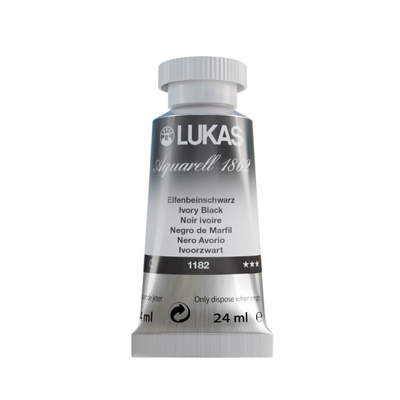 LUKAS 1862 Aquarell Artists' Watercolor Tubes, Ivory Black 24 ml - Vibrant Professional Grade Watercolor Paint - Easy-to-Wet, Intense Color, Long-lasting - Ideal for Professional Watercolorists