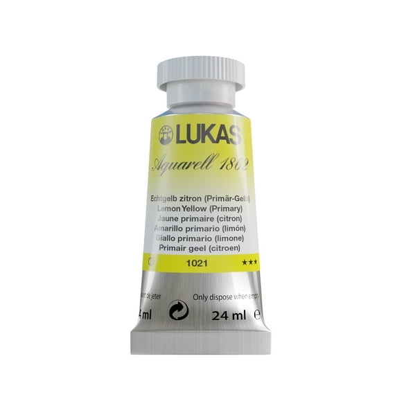 LUKAS 1862 Aquarell Artists' Watercolor Tubes, Lemon Yellow (Primary) 24 ml -Vibrant Professional Grade Watercolor Paint -Easy-to-Wet, Intense Color, Long-lasting - For Professional Watercolorists