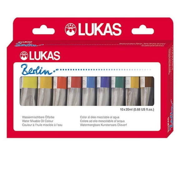LUKAS Berlin PRO Artists Water-Mixable Oil Color Set - Lightfast Pigments, Smooth, Linseed & Sunflower Oil Binder - Set of 10 Assorted Colors Tubes (20ml/0.68oz)