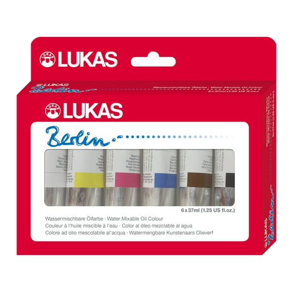 LUKAS Berlin PRO Artists Water-Mixable Oil Color Set - Lightfast Pigments, Smooth, Linseed & Sunflower Oil Binder - Set of 6 Assorted Colors Tubes (37ml/1.25oz)