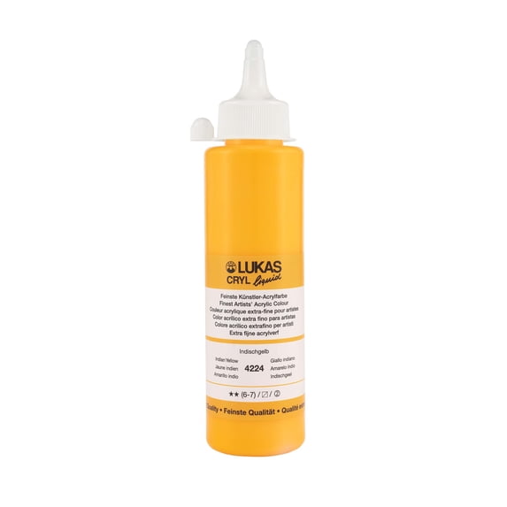 Lukas Cryl Liquid Soft Body Acrylic Paints for Painting - Professional Low Viscosity - 250 ml Bottle Indian Yellow