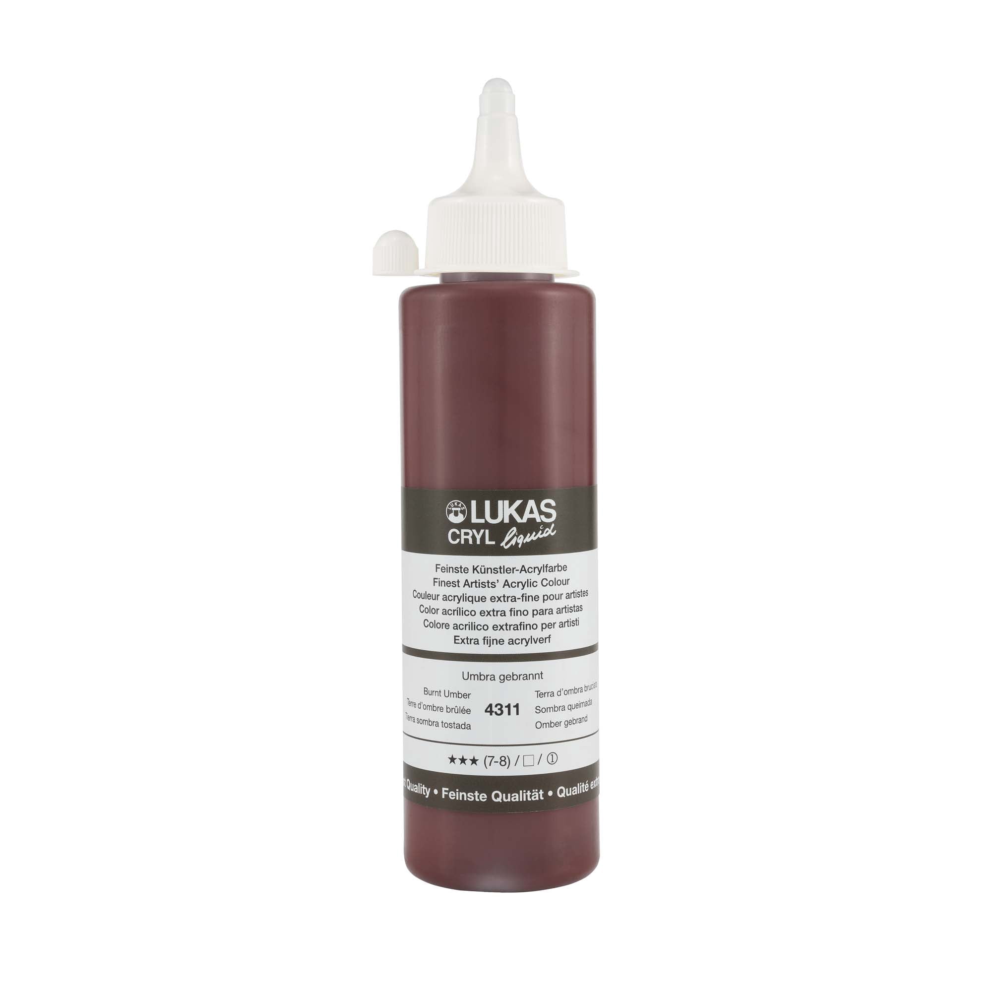 Lukas Cryl Liquid Soft Body Acrylic Paints for Painting - Professional Low Viscosity - 250 ml Bottle Burnt Umber