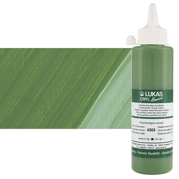 Lukas Cryl Liquid Soft Body Acrylic Paints for Painting - Professional Low Viscosity - 250 ml Bottle Oxide of Chromium