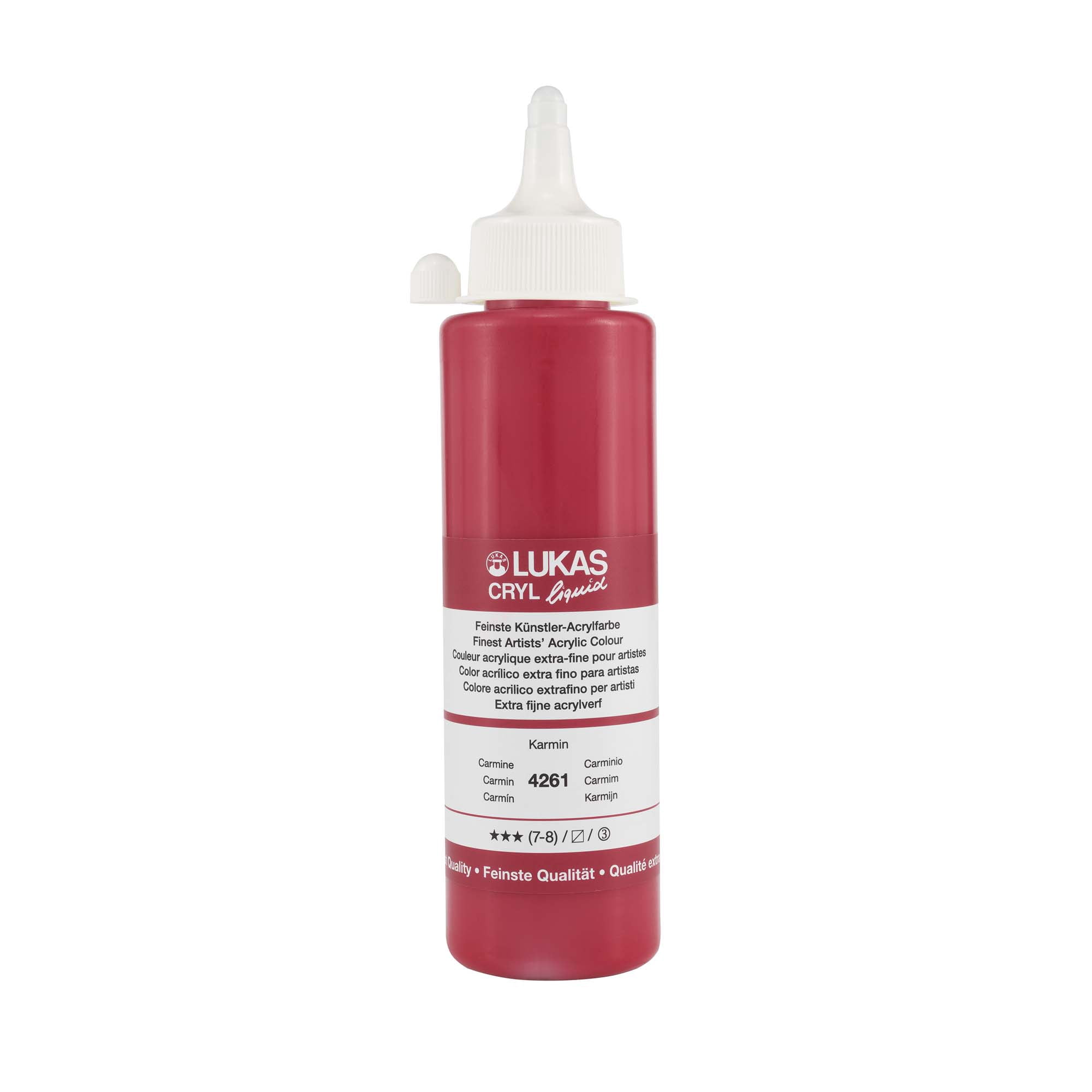 Lukas Cryl Liquid Soft Body Acrylic Paints for Painting - Professional Low Viscosity - 250 ml Bottle Carmine