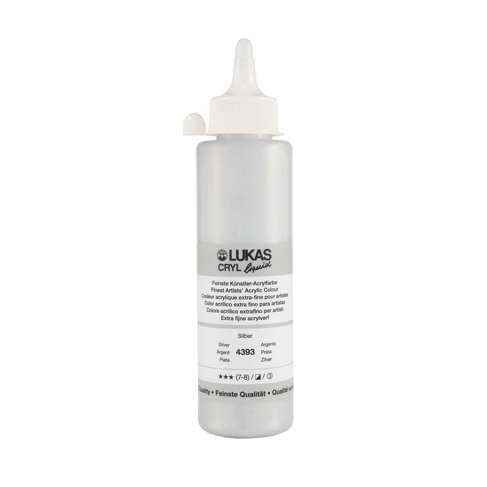 Lukas Cryl Liquid Soft Body Acrylic Paints for Painting - Professional Low Viscosity - 250 ml Bottle Silver