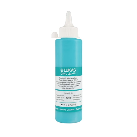 Lukas Cryl Liquid Soft Body Acrylic Paints for Painting - Professional Low Viscosity - 250 ml Bottle Cobalt Turquoise