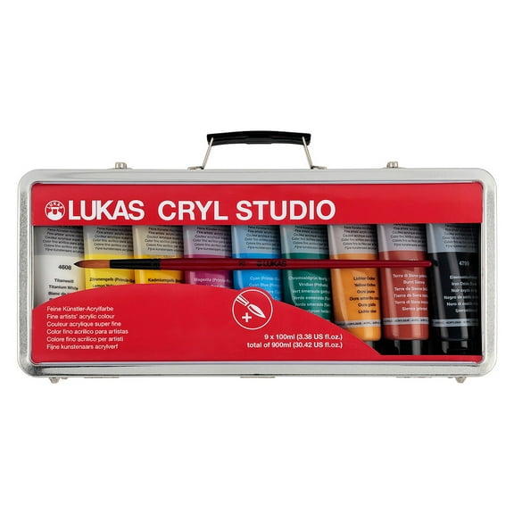 LUKAS Cryl Studio Acrylic Paint Suitcase Set of 9 - 100ml Tubes of Professional Grade Paint from Germany