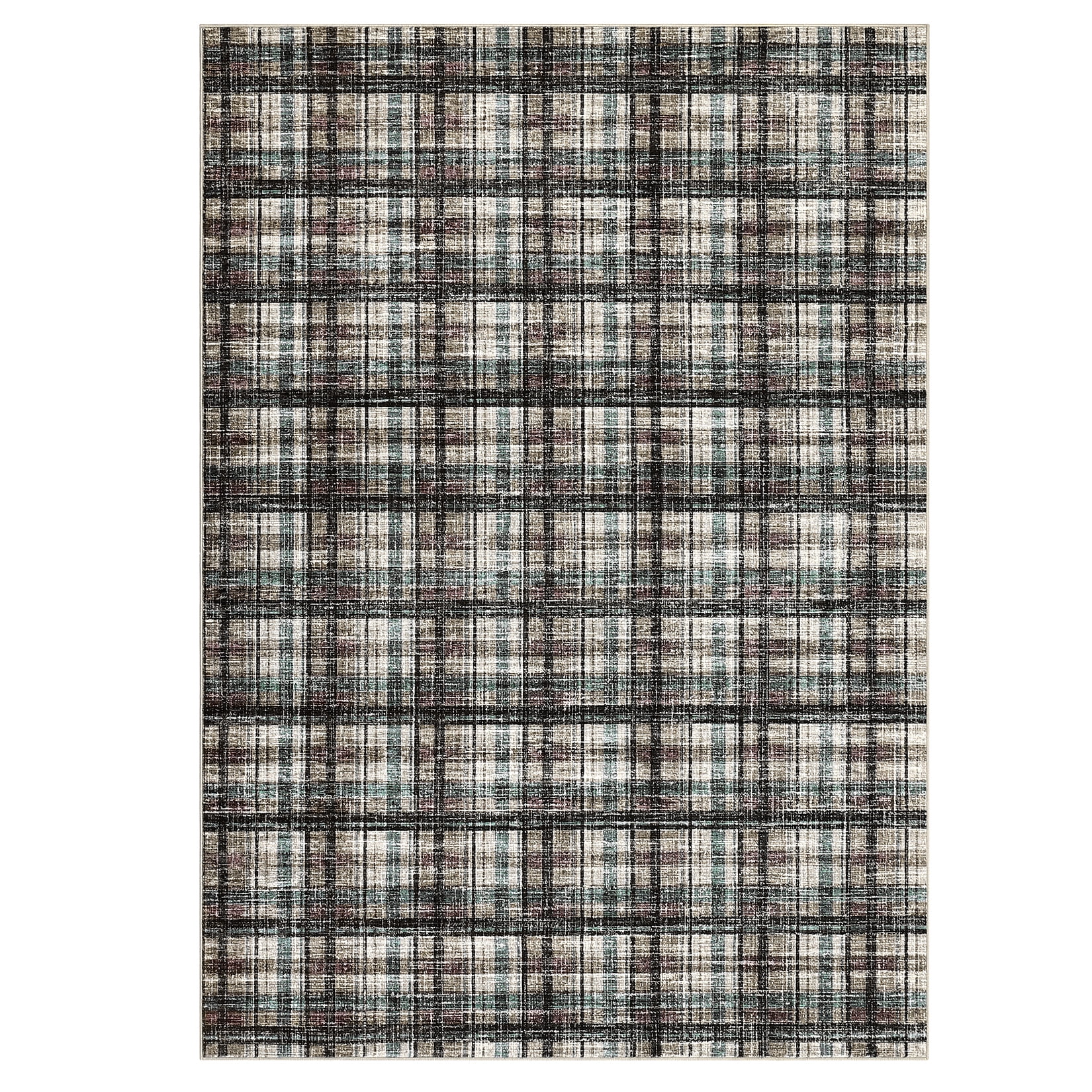 Polyester Textile Rug LUKU 2'x10' Tartan Plaid Polyester Area Rug, Washable 0.23-Inch Low ...