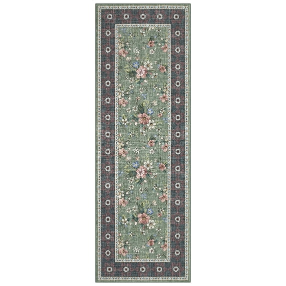 Living Area Rugs LUKU 2'x6' Vintage Floral Pearl Velvet Area Rug, Machine Washable 350 ...