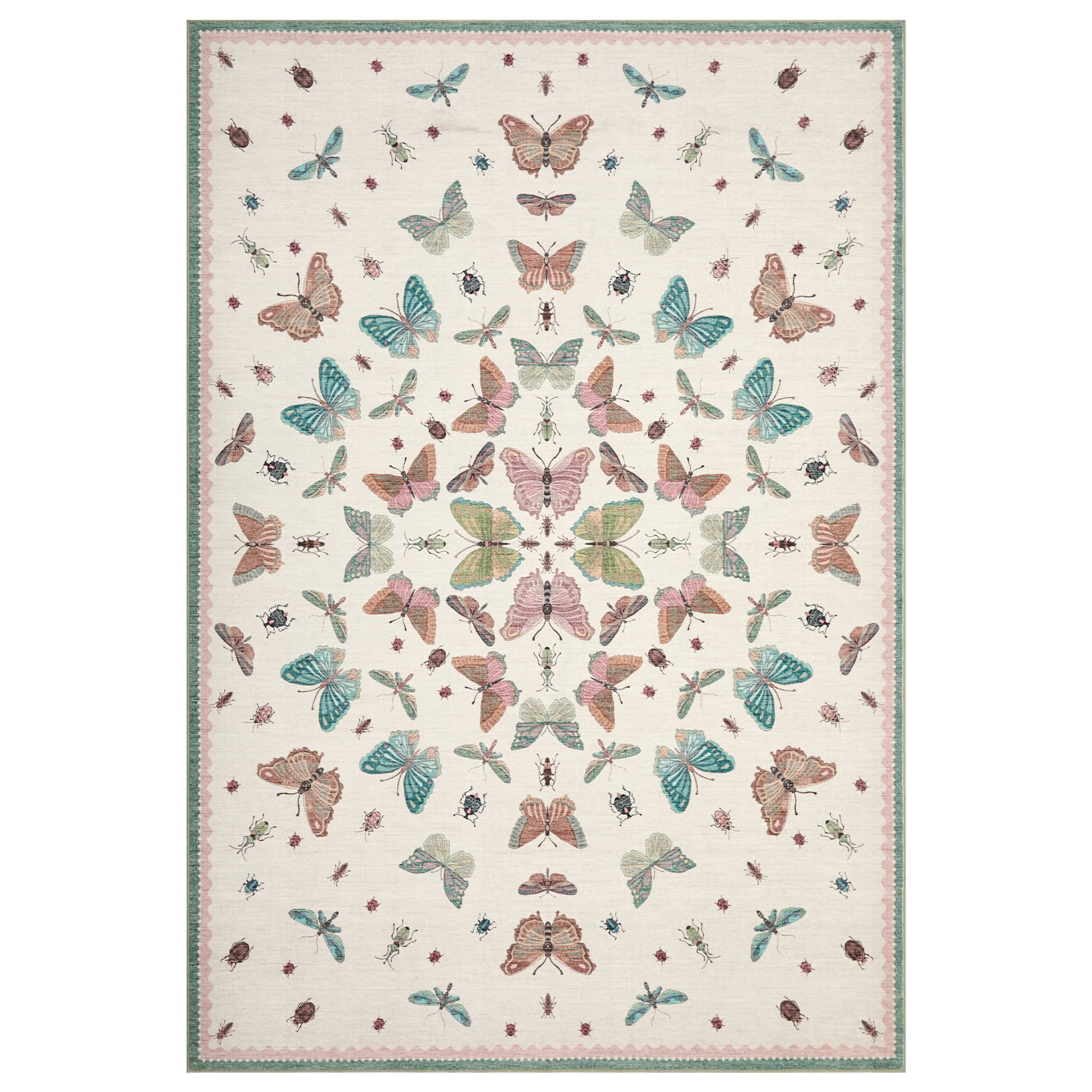 LUKU 5'x7' Butterfly Tribal Area Rug, Washable Ultra-Thin Synthetic ...
