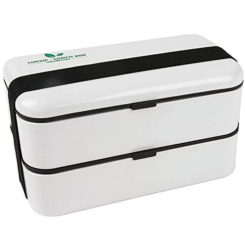 LUKYIP White Bento Lunch Box Kit ,Microwave Safe ,2 tier Leakproof ,1