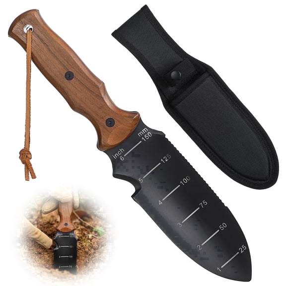 LULACHE Hori Hori Garden Knife with EDC Sheath, 7" Sharp Stainless Steel Blade, Dual-Scale Measurement, Outdoor Gardening Knife for Digging, Weeding & Planting