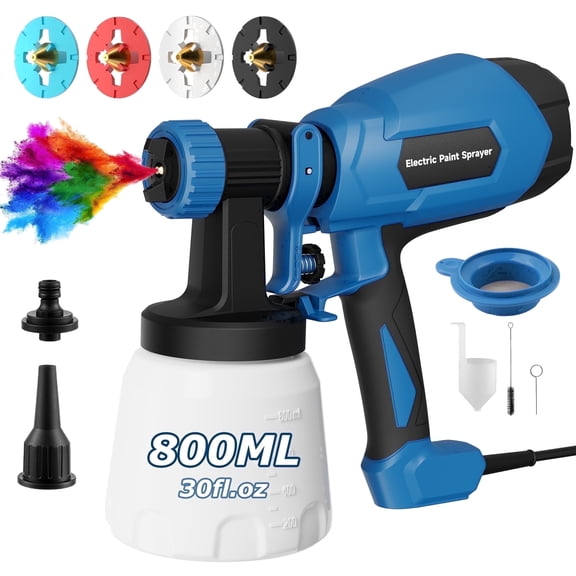 LULACHE HVLP Paint Sprayer, Electric Spray Paint Gun, 3 Modes 4 Nozzles with Cleaning & Blowing Joints, for House Painting, Doors, Fences, Walls