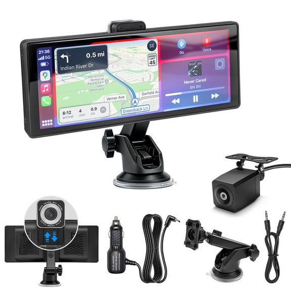 LULAION 10.26" Wireless Car Stereo Touchscreen Carplay Android Auto 4K Dash Cam