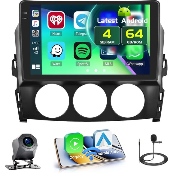 LULAION 9" Touch Screen Car Stereo for Mazda NC Miata MX-5 2006-2015, 4+64GB Android 15, Wireless CarPlay & Android Auto Backup Camera