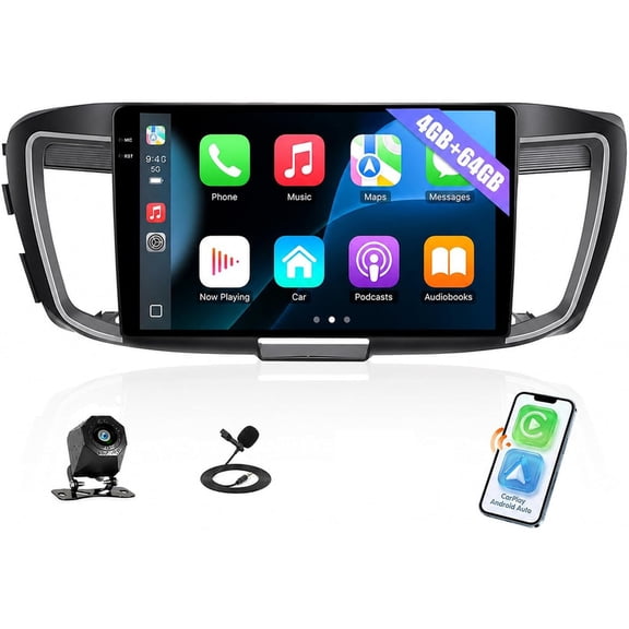 LULAION Wireless CarPlay/Android Auto Car Radio for Honda Accord 9th 2013-2017, 10.1" 1280x800 Touchscreen, 4+64G, 5G WiFi, GPS Navigation, Bluetooth, Backup Cam