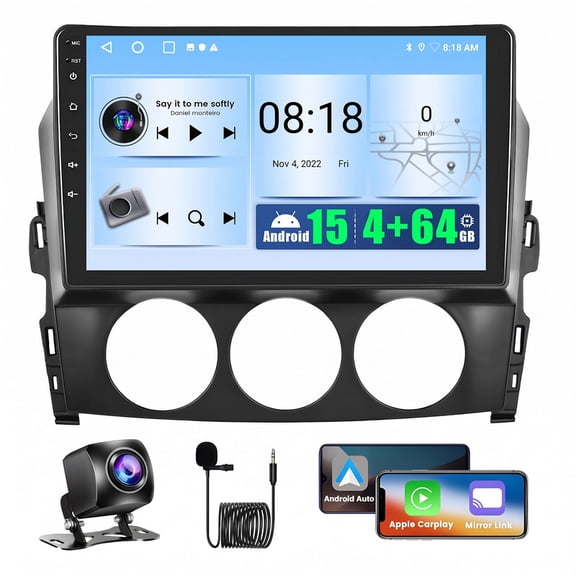 LULAION Wireless CarPlay & Android Auto Car Stereo for Mazda NC Miata MX-5 2006-2015, 4+64GB Android 15, 9" Touch Screen Radio Backup Camera