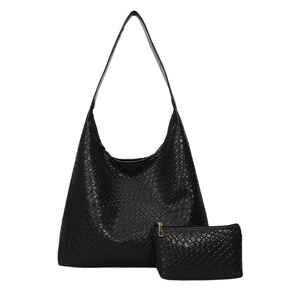 LULU Leather Hobo Bags for Women,Shoulder Tote Bag For Women,Women Shoulder Bags with a Small Bag,Solid Color Woven Bags for Women,Black Shoulder Purses for Women.(Black)