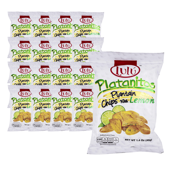 LULU Platanitos, Plantain Chips with Lemon, Gluten-Free, 1.4oz Bag (Pack of 16, Total of 22.4 Oz)