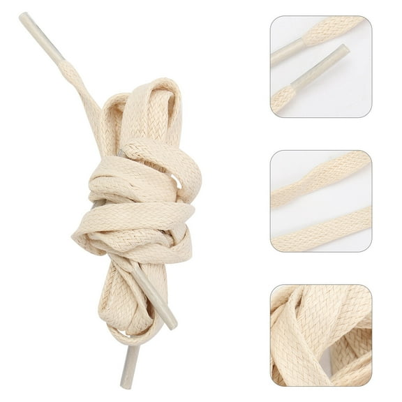 LULULION 1 Pair Wax Shoe Laces Beige Flat Cotton Easy Lacing for Casual Use