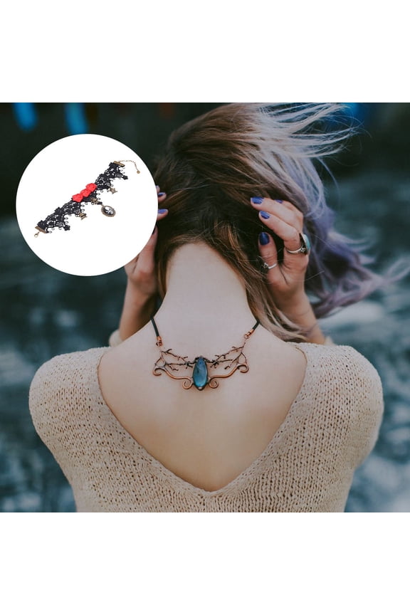 1Pc Black Retro Skull Necklace Creative Lace Clavicle Chain Stylish Neck Jewelry