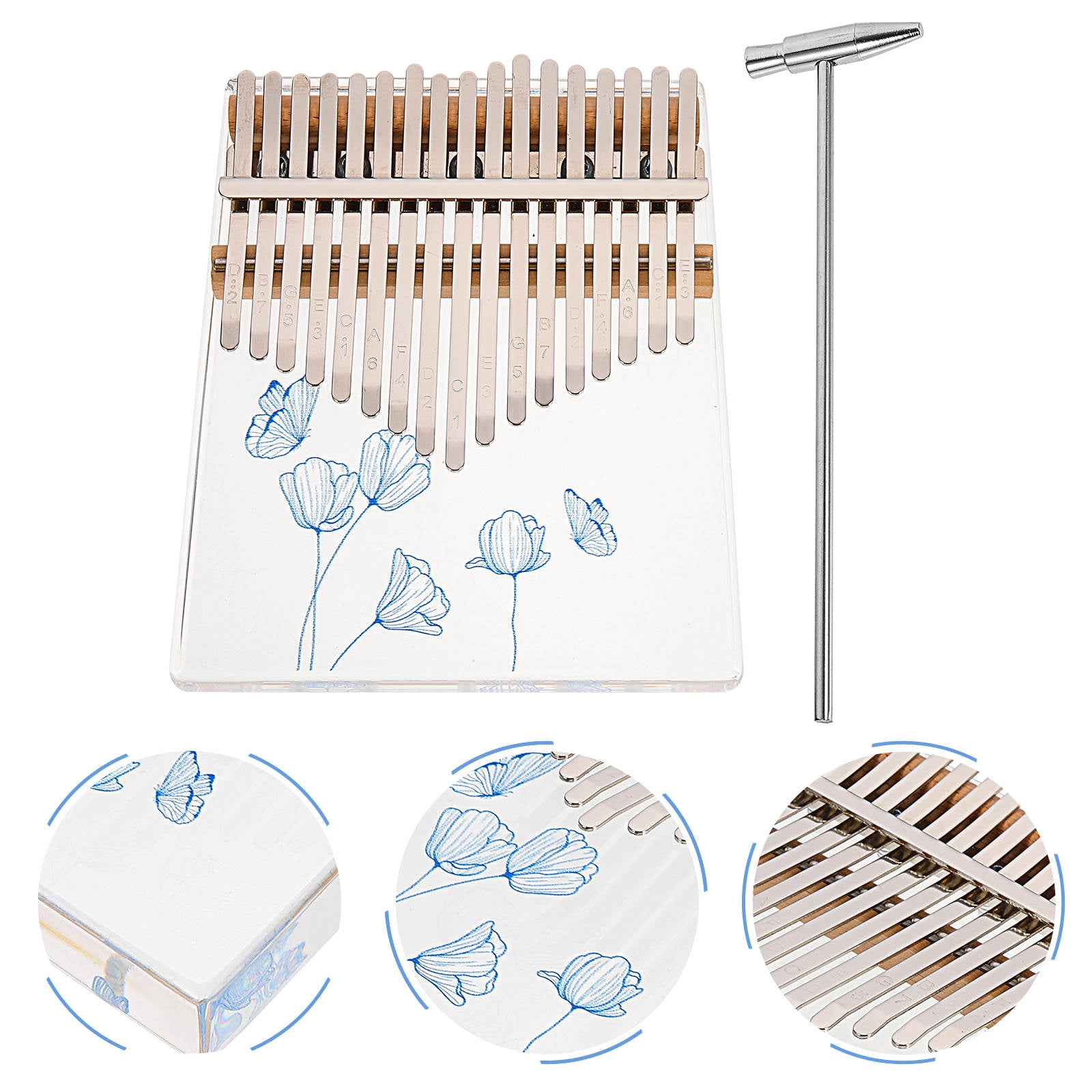 LULULION Portable Kalimba Musical Instrument 1 Set Blue Acrylic Metal Thumb Piano Design for Adults and Children