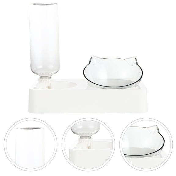 LULULION Pet Water Feeder Cat Feeder Water Dispenser Food Holder White Plastic 1 Set