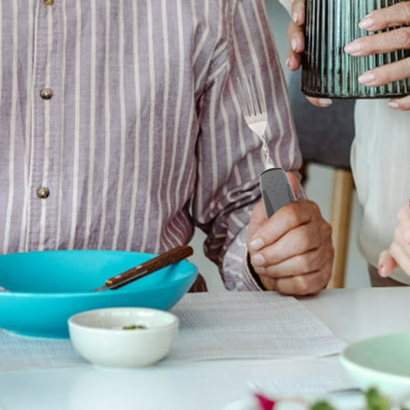 LULULION 1Set Elderly Weighted Cutlery Set Bendable Stainless Steel Adaptive Utensils Grey