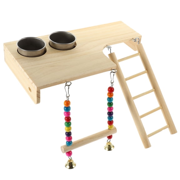 LULULION 1Set Khaki Wooden Bird Ladder and Swing Cage Accessory for Parakeet and Parrot
