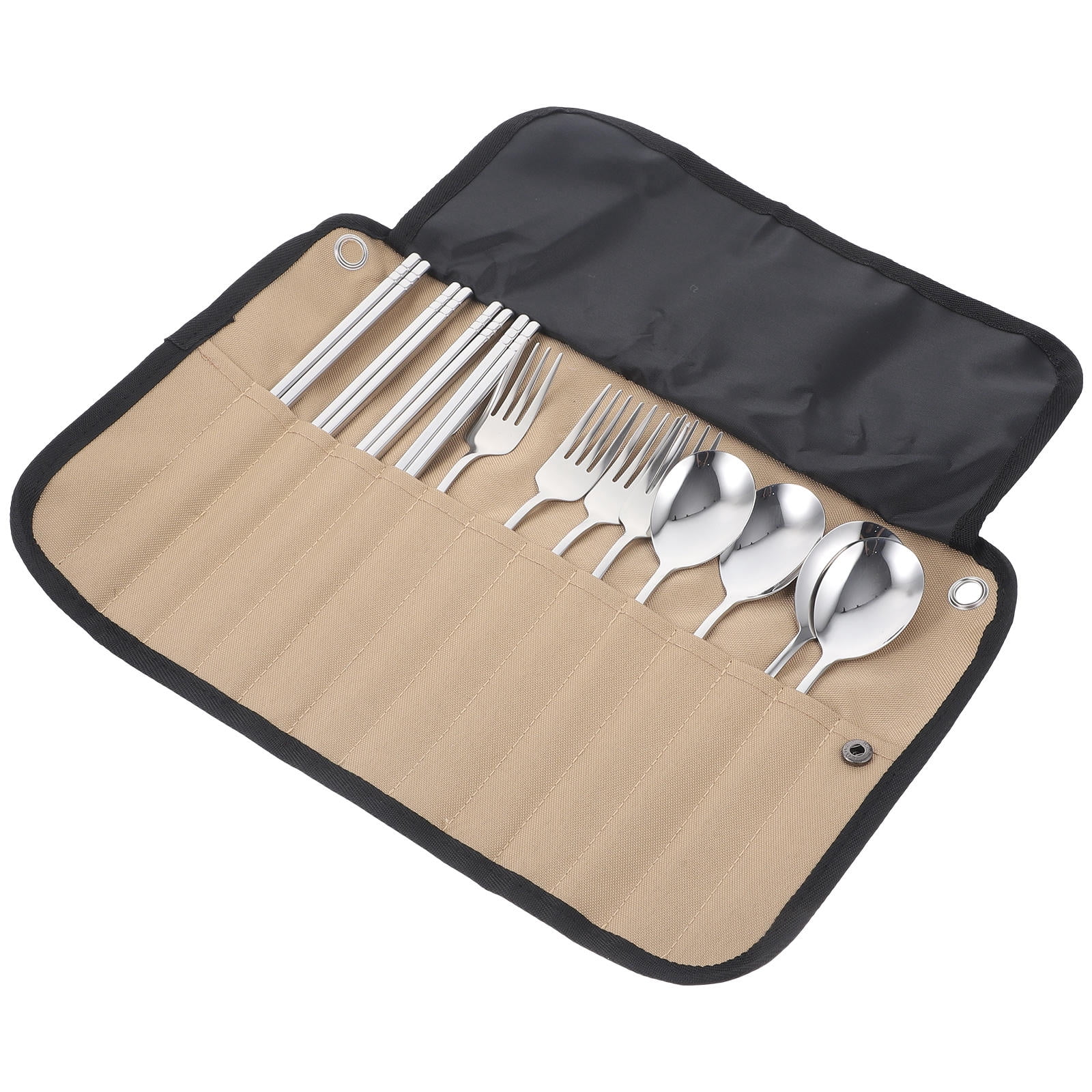 LULULION Portable Utensil Holder Stainless Steel 1 Set Silver for Picnic