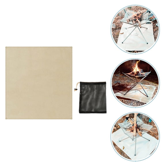 LULULION 1Set Fireproof Mat for Outdoor Use Fiberglass Fire Resistant Blanket with Copper Eyelets for Camping Bbq