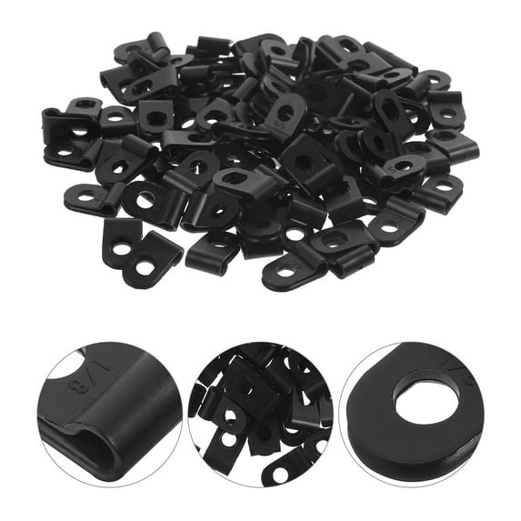LULULION 100Pcs Cable Clamp Wire Holders Black PVC Clips for Organizing Ethernet TV and Telephone Cables