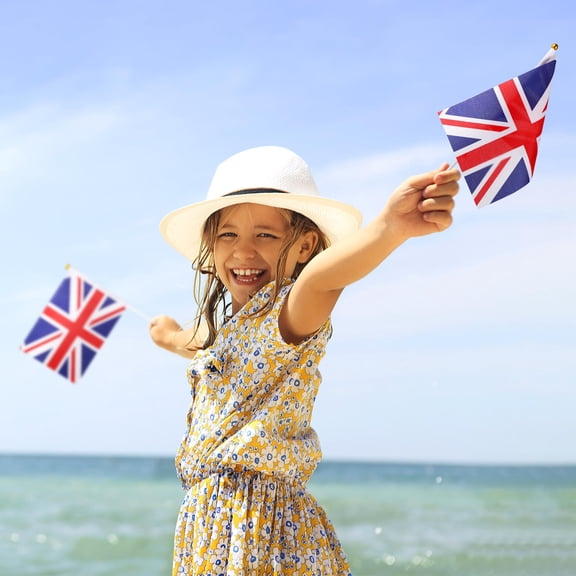LULULION 100Pcs Hand Waving Flag Union Jack Great Britain Festival Polyester